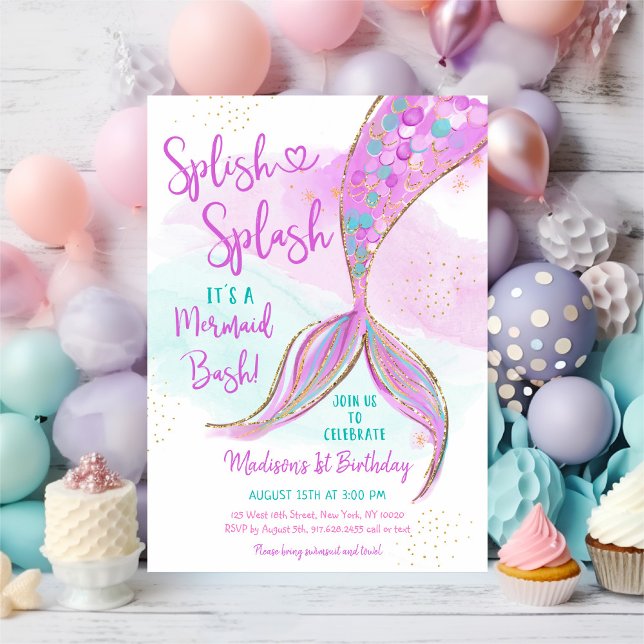 Invitación Cumpleaños de la Mermaid Pink Purple Gold (Subido por el creador)