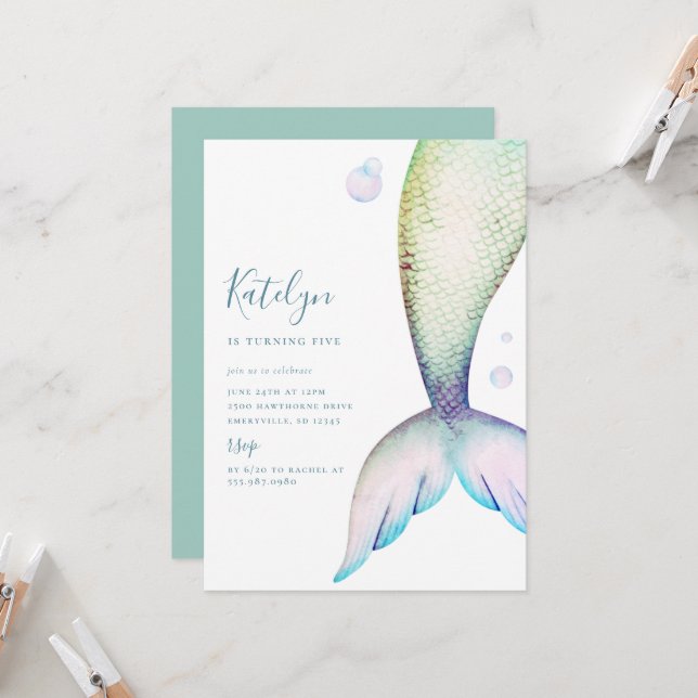 Invitación Cumpleaños de la Mermaid Tail (Anverso/Reverso In Situ)