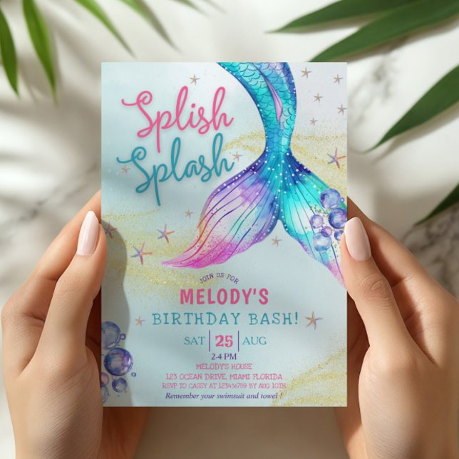 Invitación Cumpleaños de la Mermaid Tail Purpurina Splish Spl (Subido por el creador)
