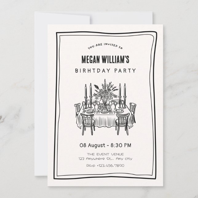 Invitación Cumpleaños de la mesa de la cena (Anverso)
