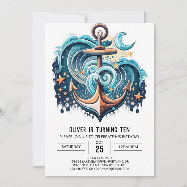 Invitación Cumpleaños de la Moda Boho de Anchor Digital (Anverso)