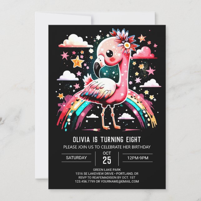 Invitación Cumpleaños de la Moda Flamingo Digital (Anverso)