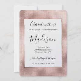 Invitación Cumpleaños de la Moda Glam Gold Rosa de Rubor