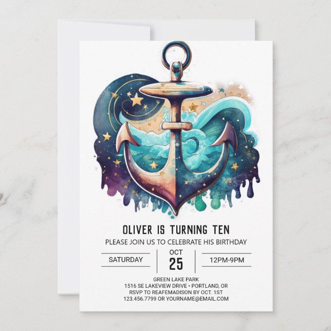 Invitación Cumpleaños de la Moda Nautical Blue Ocean (Anverso)