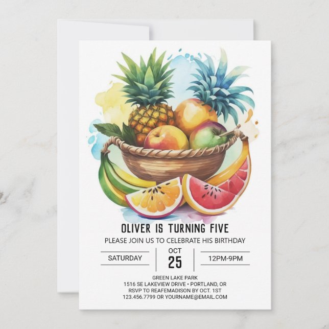 Invitación Cumpleaños de la Moda online de frutas (Anverso)