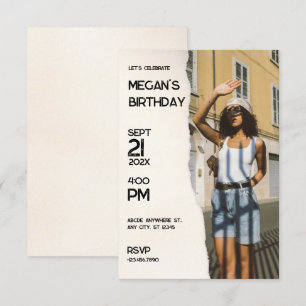 Invitación cumpleaños de la moda simple de Beige