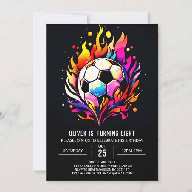 Invitación Cumpleaños de la moderna Ball Watercolor Soccer (Anverso)