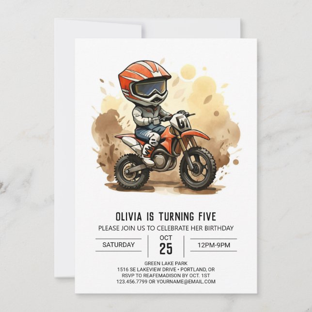 Invitación Cumpleaños de la motocicleta Cute Off-Road (Anverso)