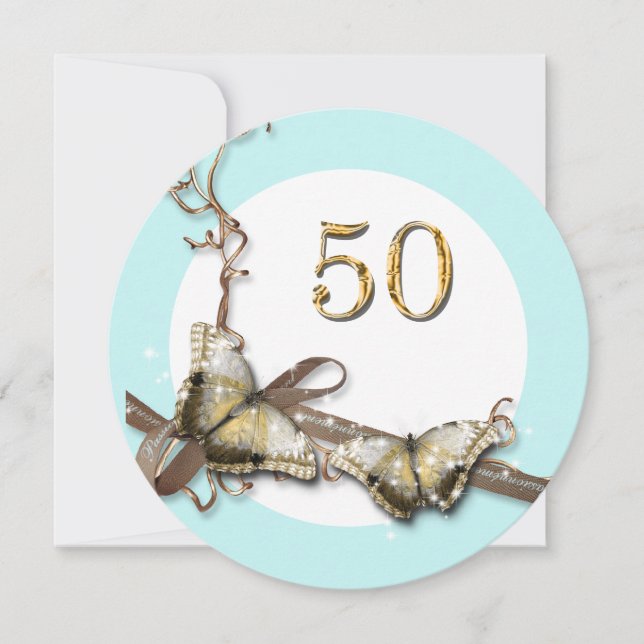 Invitación Cumpleaños de la mujer número 50| mariposas de los (Anverso)