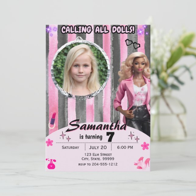 Invitación Cumpleaños de la Muñeca Afroamericana de Moda