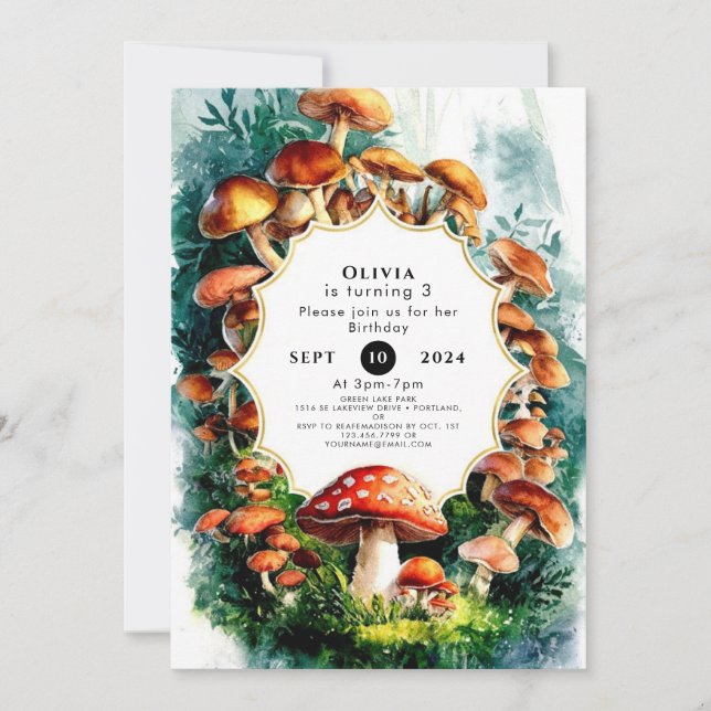 Invitación Cumpleaños de la Mushroom de Little Woods (Anverso)