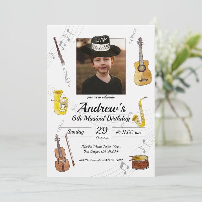 Invitación Cumpleaños de la música (Anverso de pie)