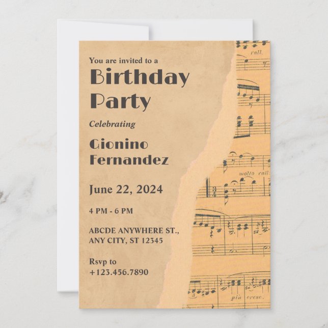 Invitación Cumpleaños de la música de moda (Anverso)