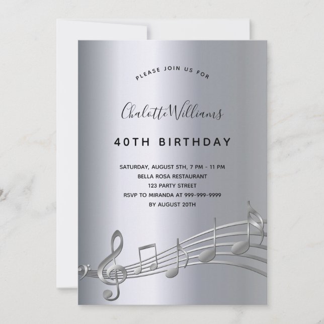 Invitación Cumpleaños de la música de plata (Anverso)