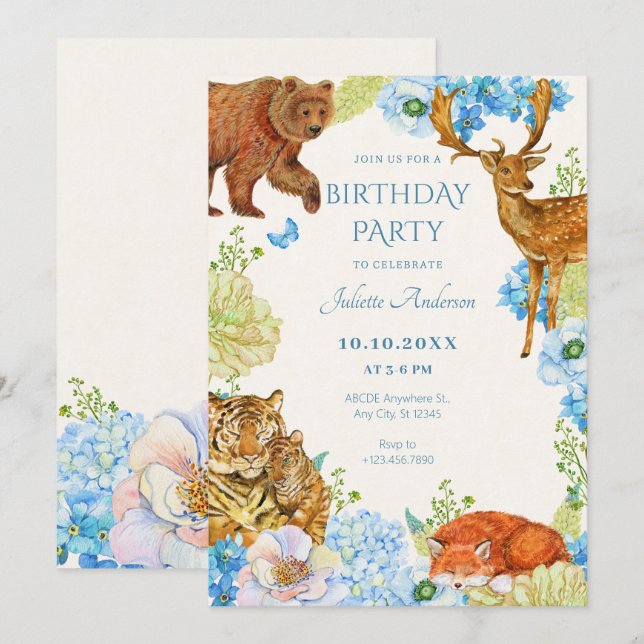 Invitación Cumpleaños de la naturaleza floral del safari (Anverso / Reverso)
