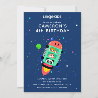 Invitación Cumpleaños de la nave de cohetes Lingokids
