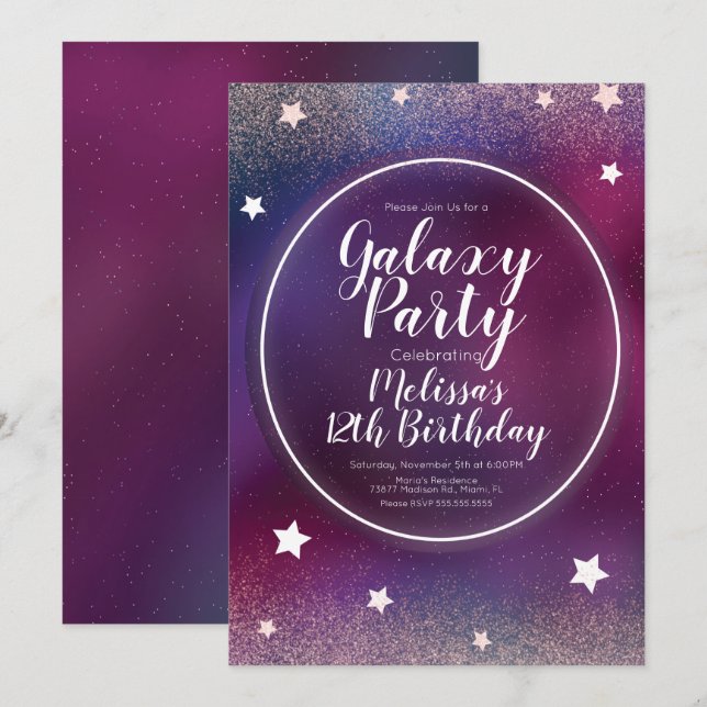 Invitación Cumpleaños de la nebulosa de la galaxia espacial b (Anverso / Reverso)