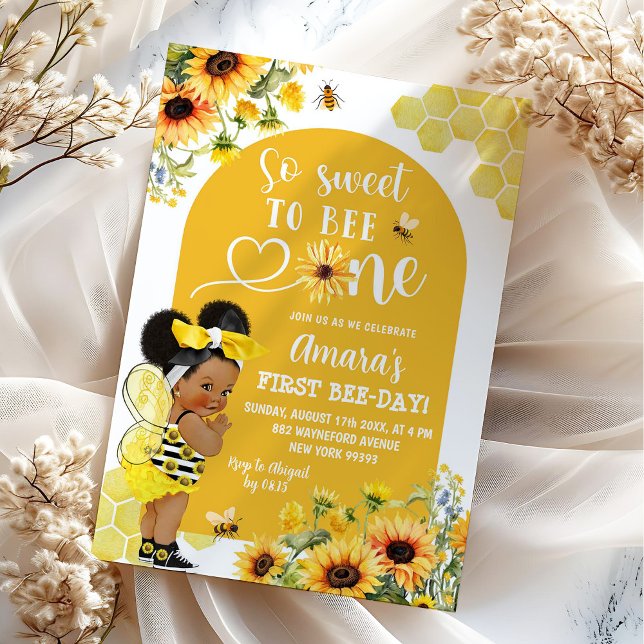 Invitación Cumpleaños de la niña afro con girasoles, miel y p (Subido por el creador)