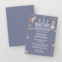 Invitación Cumpleaños de la niña astronauta del espacio exter