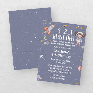 Invitación Cumpleaños de la niña astronauta del espacio exter