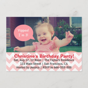 Invitación Cumpleaños de la niña Chevron Rosa, Burbuja de diá