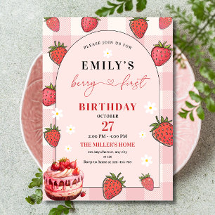 Invitación Cumpleaños de la niña con fresa por primera vez