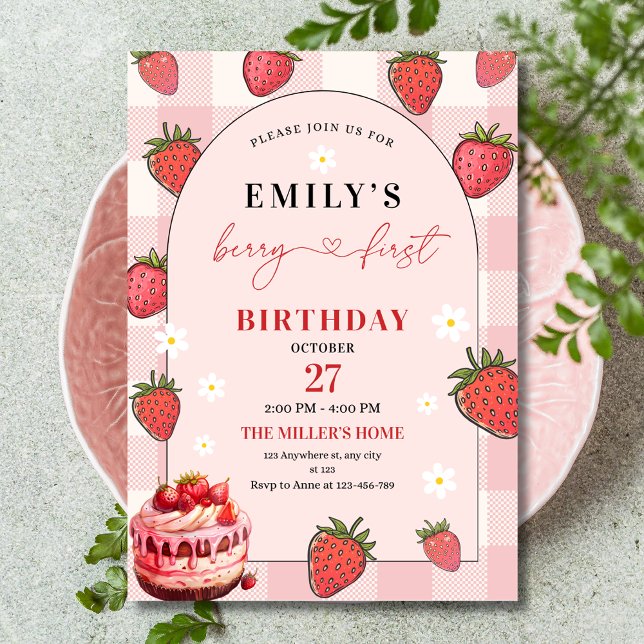Invitación Cumpleaños de la niña con fresa por primera vez  (Subido por el creador)