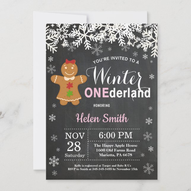 Invitación Cumpleaños de la niña de Winter Onederland (Anverso)