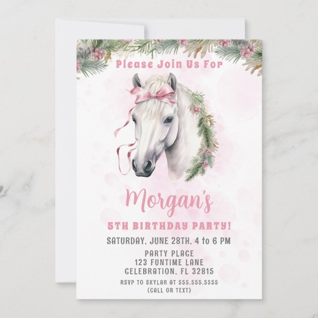 Invitación Cumpleaños de la niña del caballo rosa (Anverso)