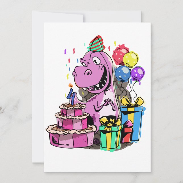 Invitación Cumpleaños de la niña dinosaurio 4 (Anverso)