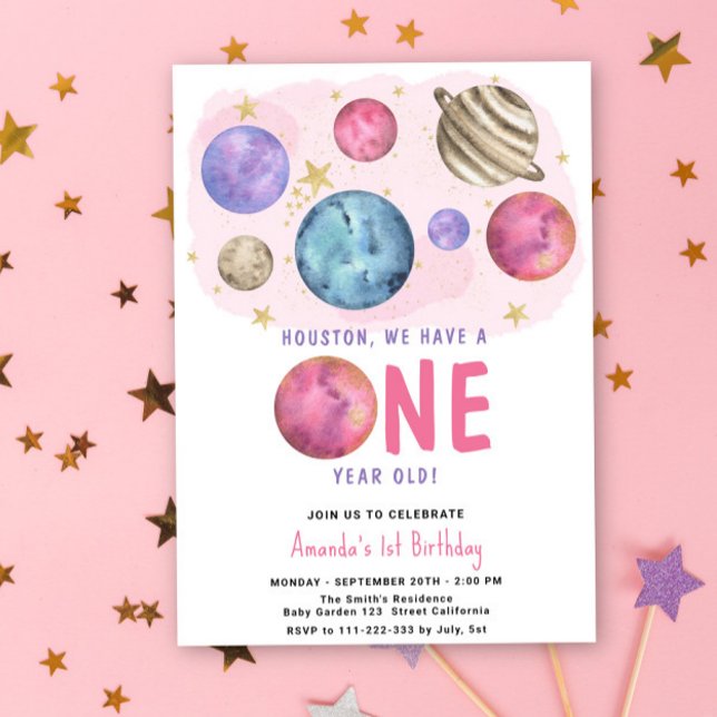 Invitación Cumpleaños de la niña espacial con luna y estrella (Subido por el creador)