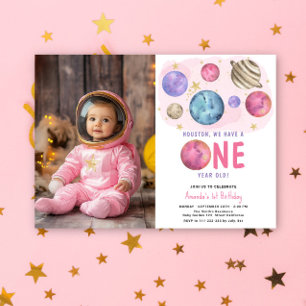 Invitación Cumpleaños de la niña espacial con tema de luna y