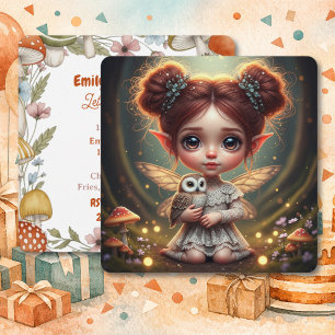 Invitación Cumpleaños de la niña hada pelirroja y la niña zor