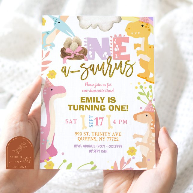 Invitación Cumpleaños de la niña pastel A-Saurus Dinosaurio P (Subido por el creador)