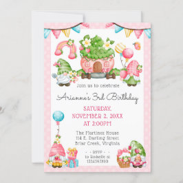 Invitación Cumpleaños de la niñita del Jardín Gnome Strawberr