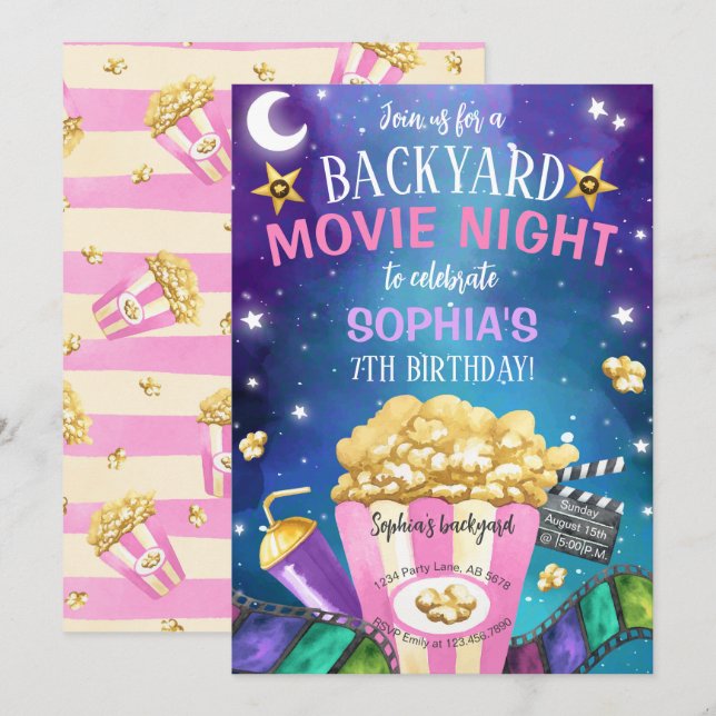 Invitación Cumpleaños de la noche de la película Backyard (Anverso / Reverso)