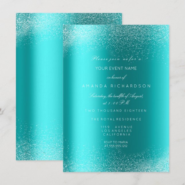 Invitación Cumpleaños de la novia de la arena de Ocean Blue P (Anverso / Reverso)