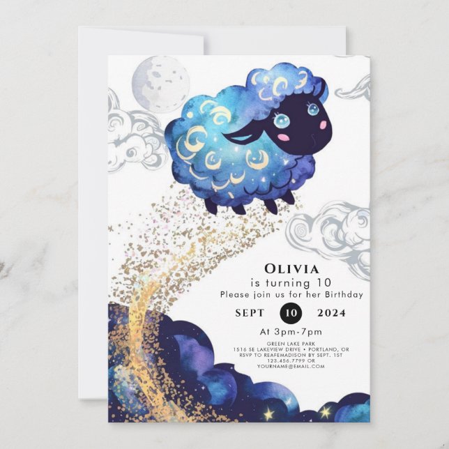 Invitación Cumpleaños de la Oveja Adorable Infantil (Anverso)