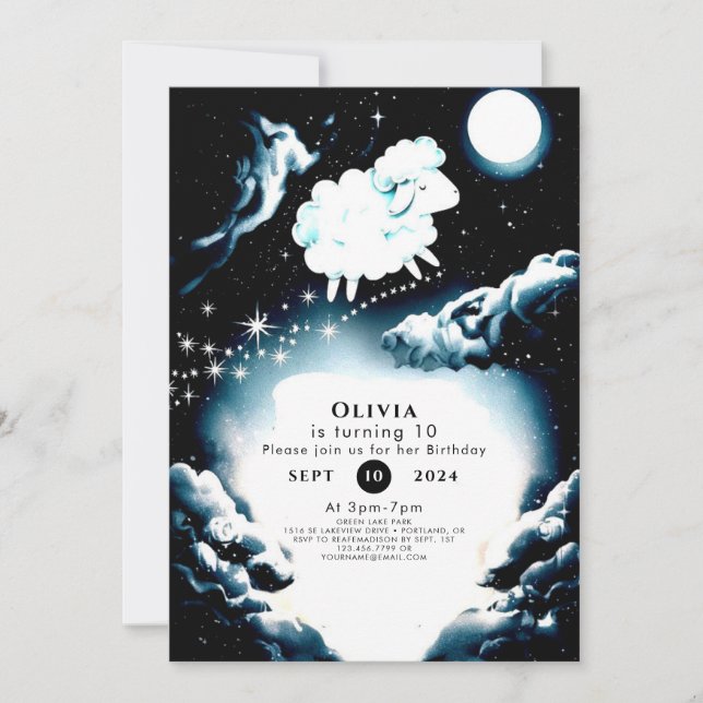 Invitación Cumpleaños de la oveja Personalizado mágica (Anverso)