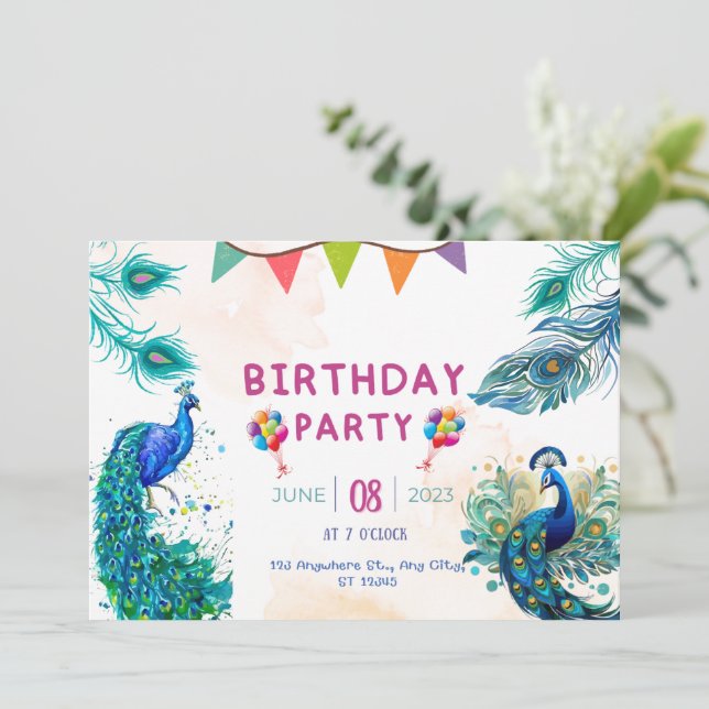 Invitación Cumpleaños de la Patina Especial Peacock (Anverso de pie)