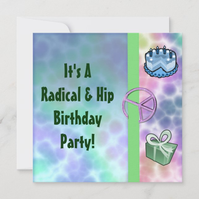Invitación Cumpleaños de la Paz de Tie Dye (Anverso)