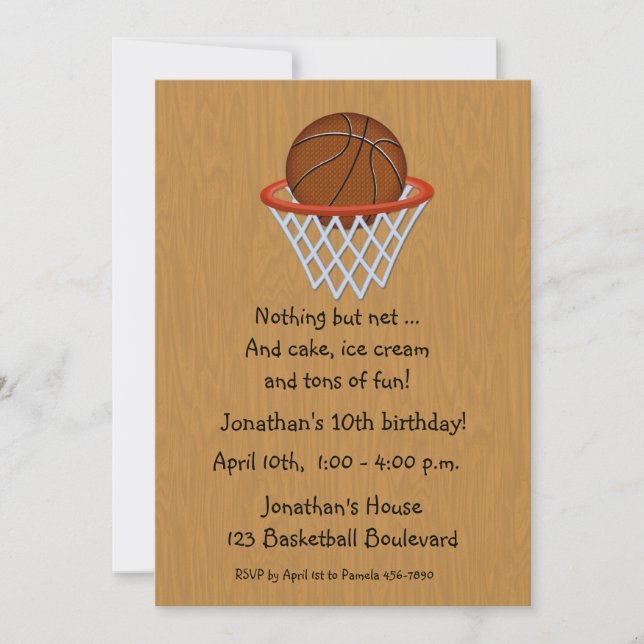 Invitación Cumpleaños de la pelota de baloncesto con temas de (Anverso)