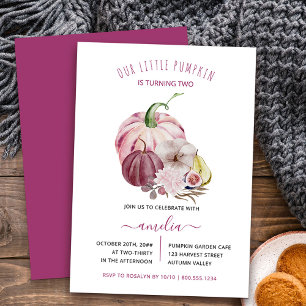 Invitación Cumpleaños de la pequeña calabaza otoñal de color 