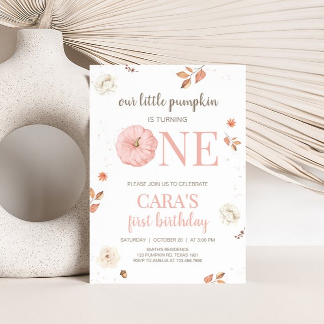 Invitación Cumpleaños de la pequeña calabaza rosa (Pink Little Pumpkin First Birthday Party Invitation)