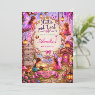 Invitación Cumpleaños de la pequeña hada revoloteando y giran
