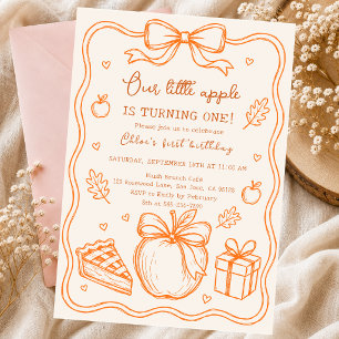 Invitación Cumpleaños de la pequeña manzana lazo Otoño Dibuja