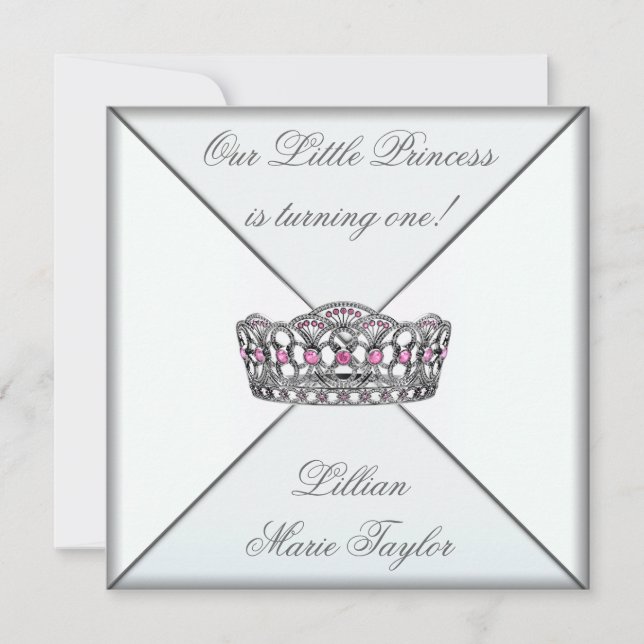 Invitación Cumpleaños de la pequeña princesa con tiara rosa (Anverso)