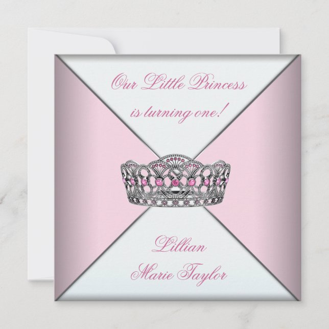 Invitación Cumpleaños de la pequeña princesa con tiara rosa (Anverso)