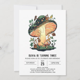 Invitación Cumpleaños de la Pequeña Seta Digital Forestal