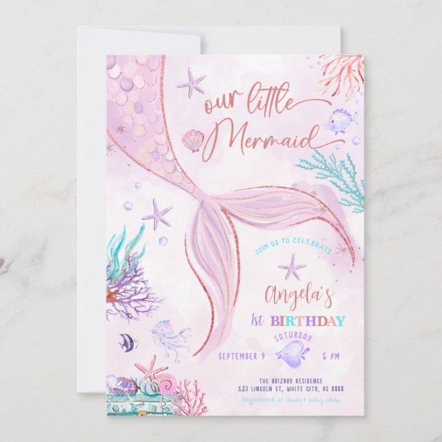 Invitación Cumpleaños de la pequeña sirena (Anverso)